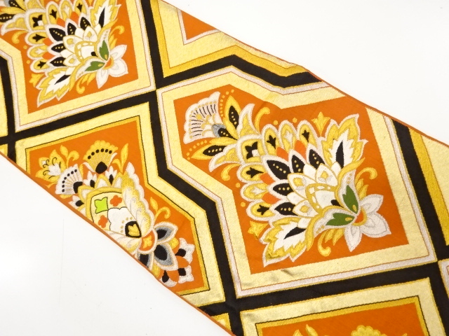 JAPANESE KIMONO / ANTIQUE FUKURO OBI / WOVEN FLORAL SARASA